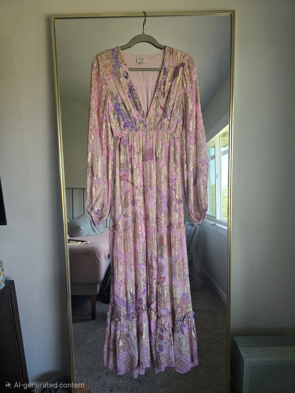 HEMANT & NANDITA Pink and Lavender Metallic-Print Maxi Dress - Picture 1 of 4